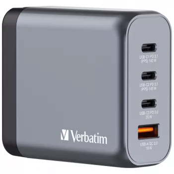 Verbatim GNC-140 GaN nabíjačka 140 W s 2 x USB-C PD 140 W / 1 x USB-C PD 20 W / 1 x USB-A QC 3.0 (EU/UK/US)