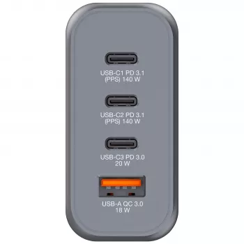 Verbatim GNC-140 GaN nabíjačka 140 W s 2 x USB-C PD 140 W / 1 x USB-C PD 20 W / 1 x USB-A QC 3.0 (EU/UK/US)