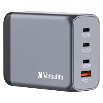 Verbatim GNC-200 GaN nabíjačka 200W s 2 x USB-C PD 100W / 1 x USB-C PD 65W / 1 x USB QC 3.0 (EU/UK/US)