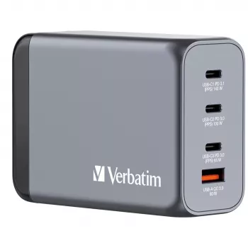 Verbatim GNC-240 GaN nabíjačka 240 W s 1 x USB-C 140 W / 1 x USB-C 100 W / 1 x USB-C 65 W / 1 x USB-A QC 3.0 (EU/UK/US)