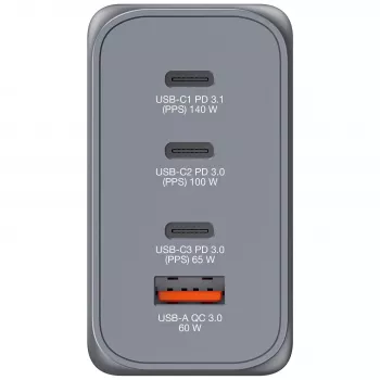 Verbatim GNC-240 GaN nabíjačka 240 W s 1 x USB-C 140 W / 1 x USB-C 100 W / 1 x USB-C 65 W / 1 x USB-A QC 3.0 (EU/UK/US)