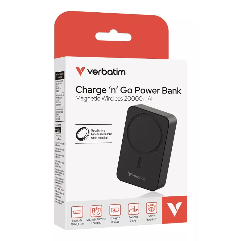 Verbatim Charge 'n' Go Essentials powerbank magnetická bezdrôtová 20000 mAh čierna