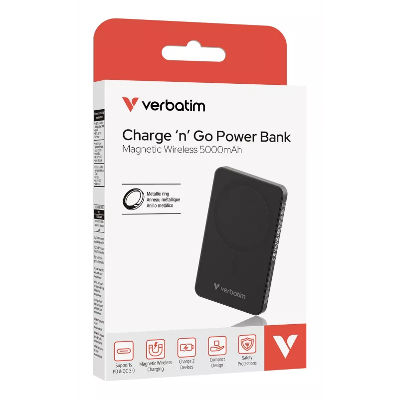 Verbatim Charge 'n' Go Essentials magnetická bezdrôtová powerbank 5000 mAh čierna
