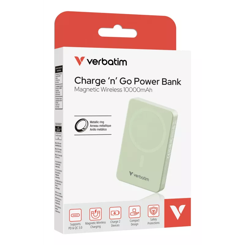 Verbatim Charge 'n' Go Essentials magnetická bezdrôtová powerbank 10000 mAh zelená