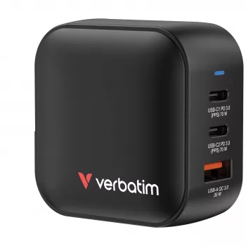 Verbatim Mini GaN nabíjačka 70W 3 porty US konektor s EU a UK adaptérmi