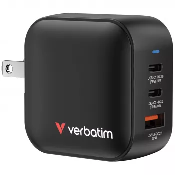 Verbatim Mini GaN nabíjačka 70W 3 porty US konektor s EU a UK adaptérmi