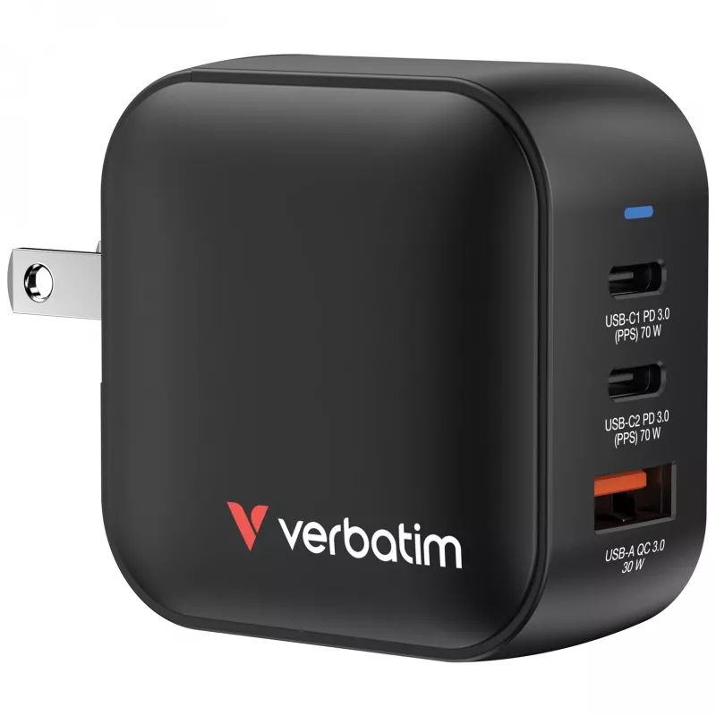 Verbatim Mini GaN nabíjačka 70W 3 porty US konektor s EU a UK adaptérmi