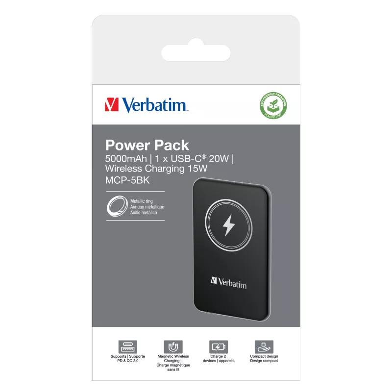 Powerbank VERBATIM Charge AnA Go 5000 mAh magnetická bezdrôtová, čierna