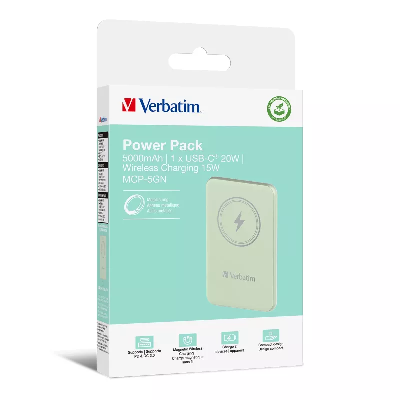 Verbatim Charge 'n' Go magnetická bezdrôtová powerbank 5000 mAh zelená