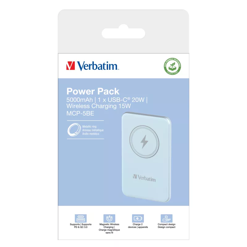Verbatim Charge 'n' Go magnetická bezdrôtová powerbank 5000 mAh modrá