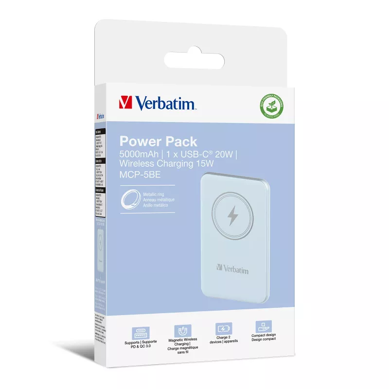 Verbatim Charge 'n' Go magnetická bezdrôtová powerbank 5000 mAh modrá