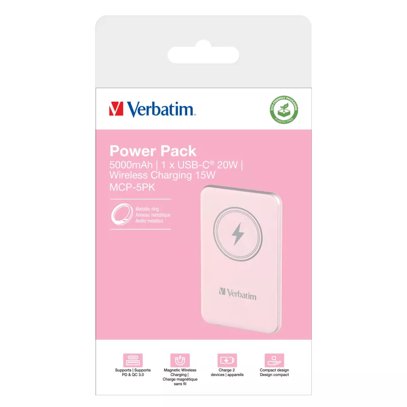 Verbatim Charge 'n' Go magnetická bezdrôtová powerbank 5000mAh ružová