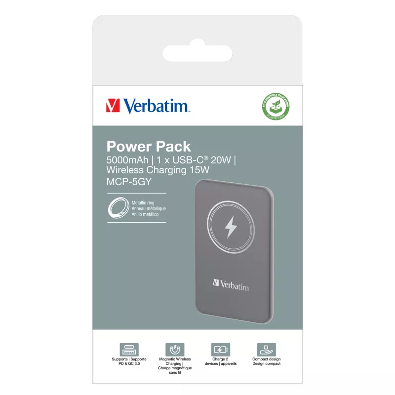 Verbatim Charge 'n' Go magnetická bezdrôtová powerbank 5000mAh sivá