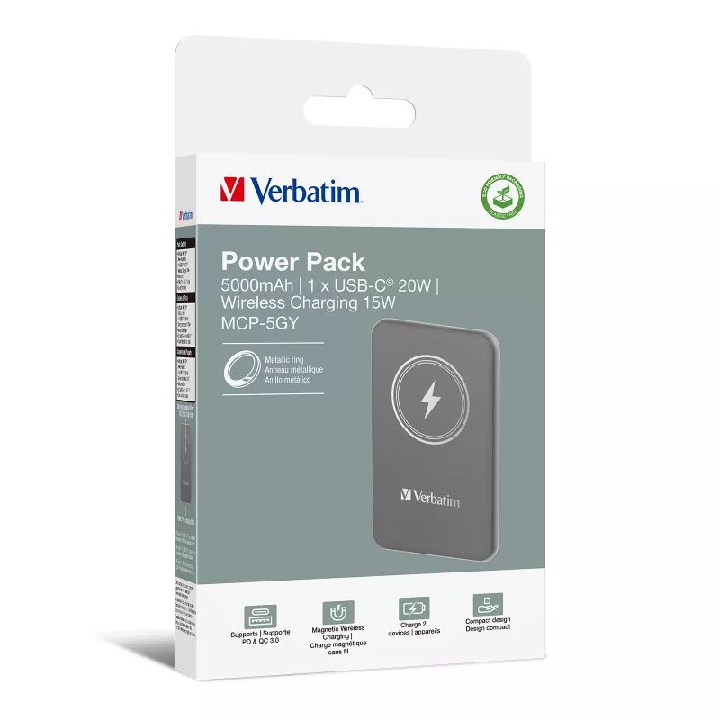 Verbatim Charge 'n' Go magnetická bezdrôtová powerbank 5000mAh sivá