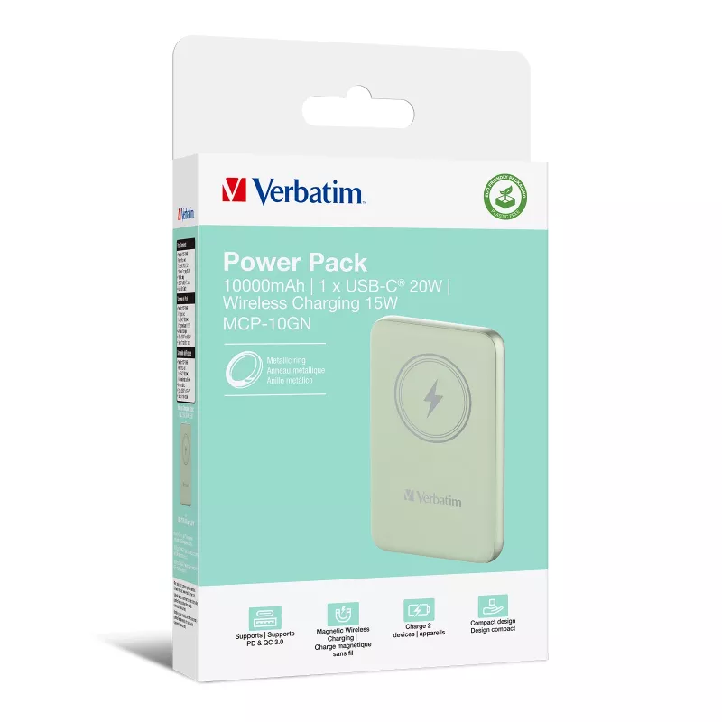 Verbatim Charge 'n' Go magnetická bezdrôtová powerbank 10000mAh zelená