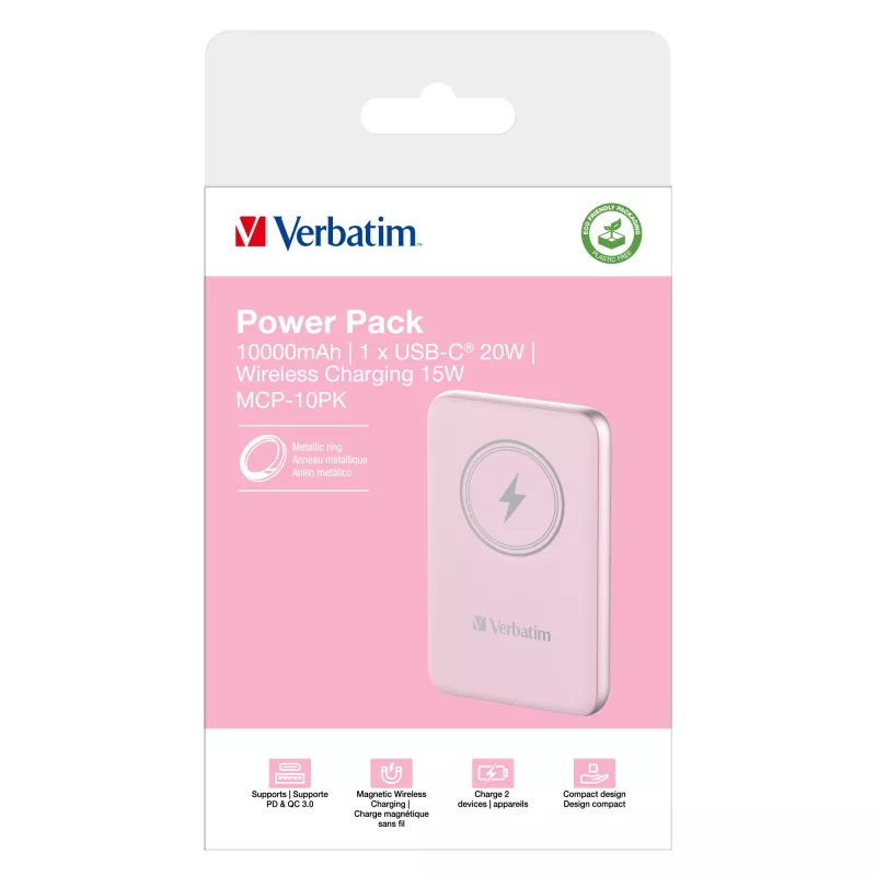 Verbatim Charge 'n' Go magnetická bezdrôtová powerbank 10000mAh ružová