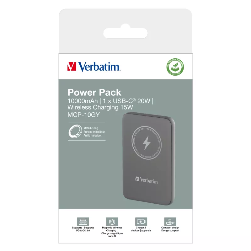 Verbatim Charge 'n' Go magnetická bezdrôtová powerbank 10000mAh sivá