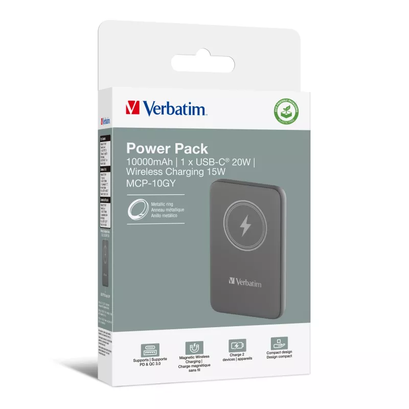 Verbatim Charge 'n' Go magnetická bezdrôtová powerbank 10000mAh sivá