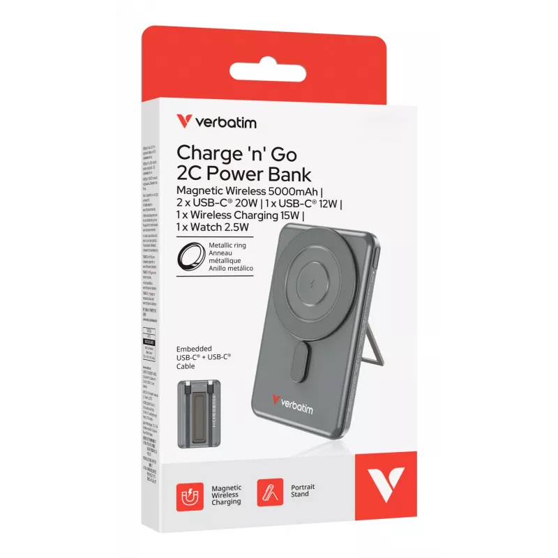 Verbatim Charge'n'Go 2C powerbank 5000 mAh sivá
