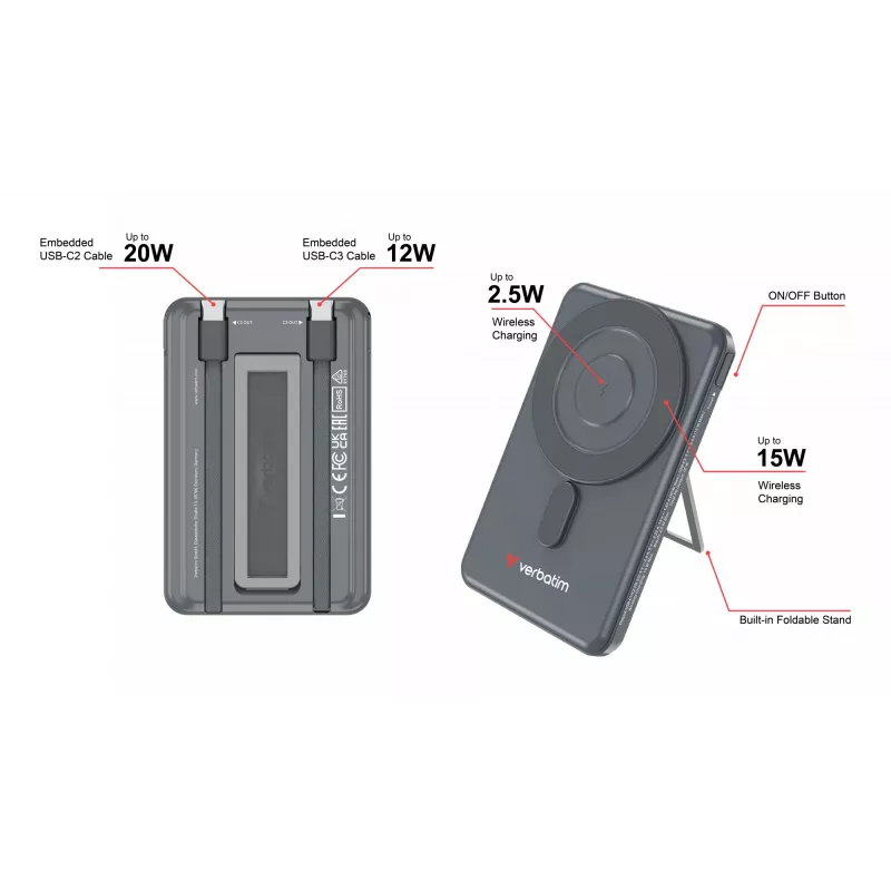 Verbatim Charge'n'Go 2C powerbank 5000 mAh sivá