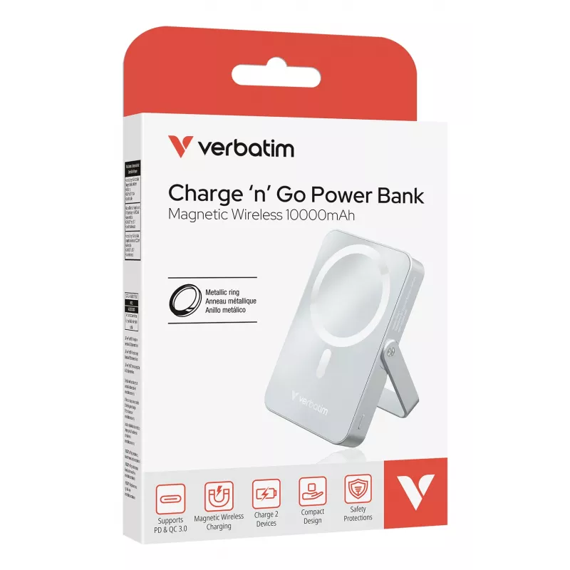 Verbatim Charge 'n' Go magnetická bezdrôtová powerbank so stojanom – 10000 mAh modrá
