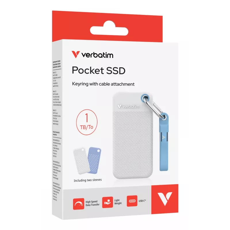 Verbatim Pocket SSD USB 3.2 Gen 2 1 TB biela/svetlomodrá vrátane dvoch gumených puzdier