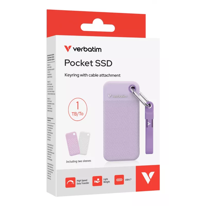 Verbatim Pocket SSD USB 3.2 Gen 2 1TB fialová vrátane dvoch gumených puzdier