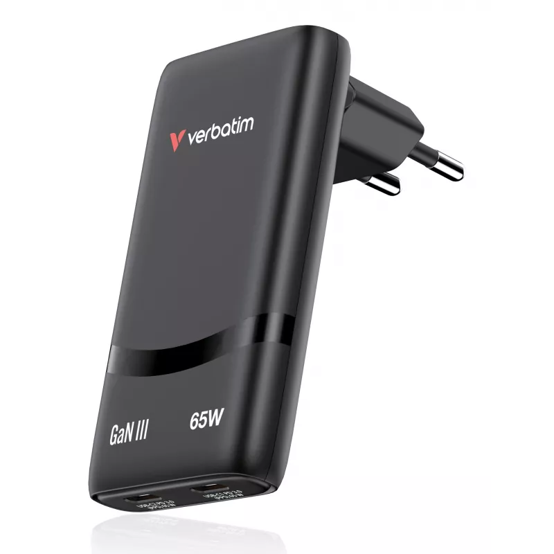 Verbatim Fold 'n' Go GaN nabíjačka 65W EU konektor čierna, interiér, AC, 20 V, čierna