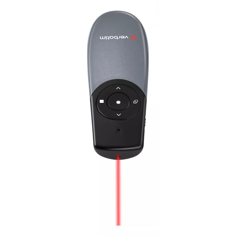 Verbatim Focus bezdrôtový prezentér s červeným laserovým ukazovátkom, RF, USB, 30 m, čierna, strieborná