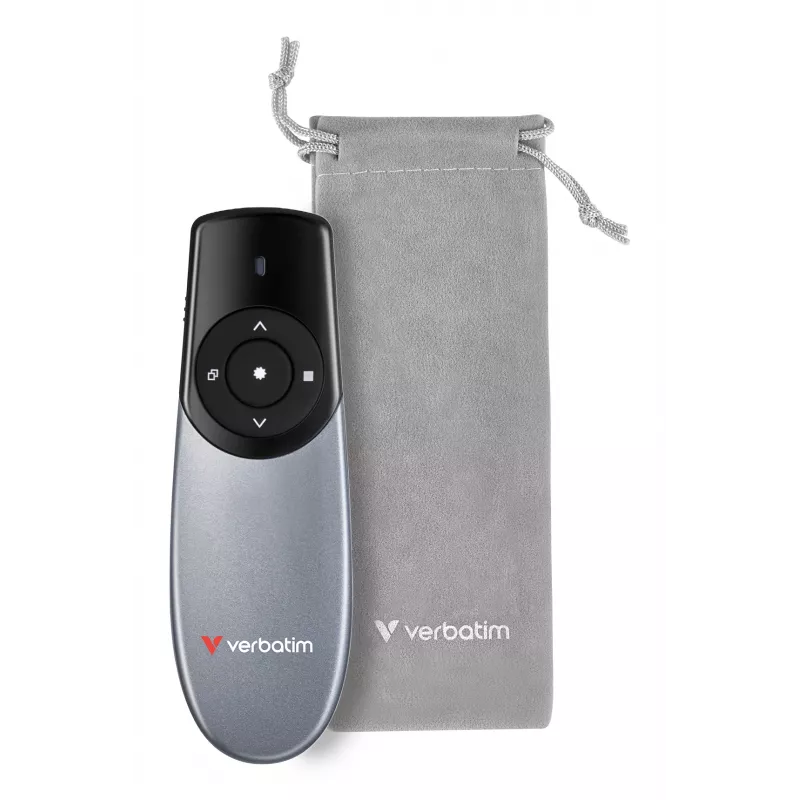 Verbatim Focus bezdrôtový prezentér s červeným laserovým ukazovátkom, RF, USB, 30 m, čierna, strieborná