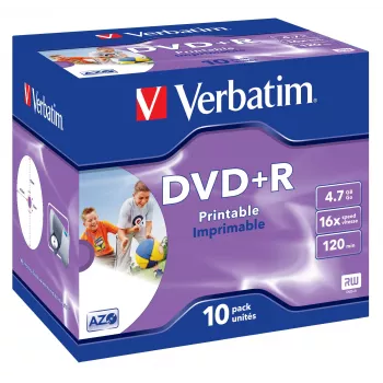 Verbatim DVD+R Wide Inkjet Printable ID Brand, DVD+R, 120 mm, potlačiteľné, jewel case, 10 ks, 4,7 GB