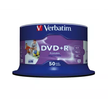 Verbatim DVD+R Wide Inkjet Printable No ID Brand, DVD+R, 120 mm, potlačiteľné, spindel, 50 ks, 4,7 GB