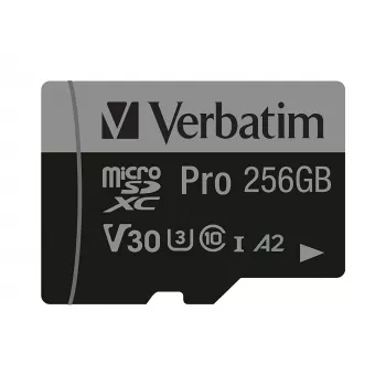 Verbatim Pro U3 256GB Micro SDXC karta, 256 GB, MicroSDXC, Class 10, UHS-I, 100 MB/s, 90 MB/s