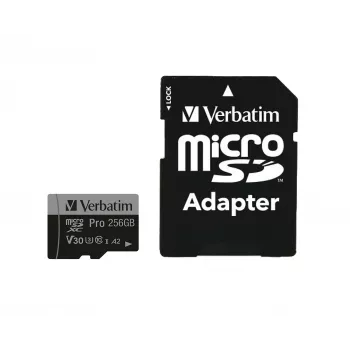 Verbatim Pro U3 256GB Micro SDXC karta, 256 GB, MicroSDXC, Class 10, UHS-I, 100 MB/s, 90 MB/s