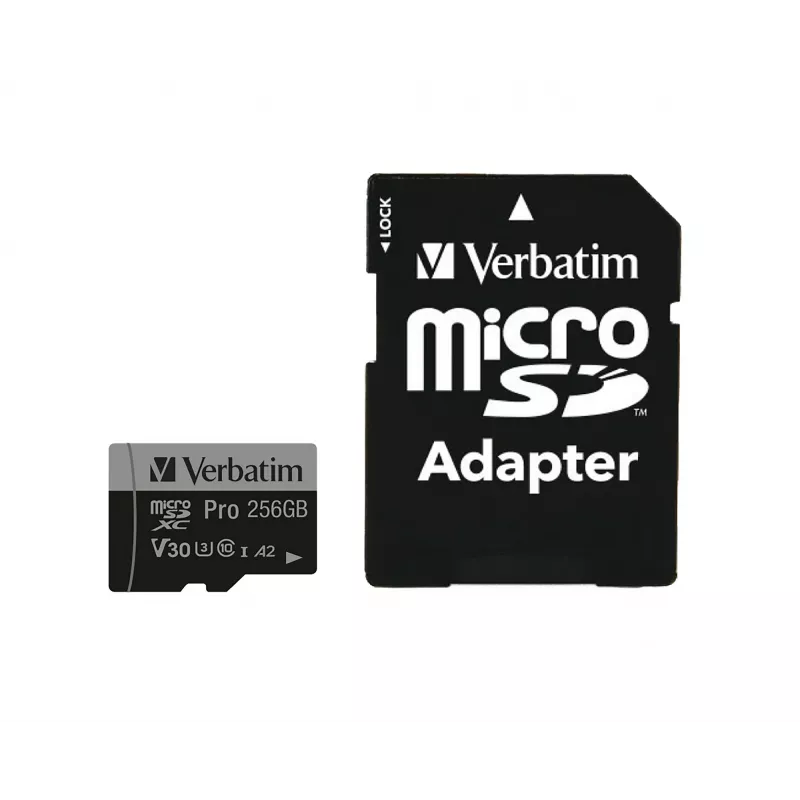 Verbatim Pro U3 256GB Micro SDXC karta, 256 GB, MicroSDXC, Class 10, UHS-I, 100 MB/s, 90 MB/s