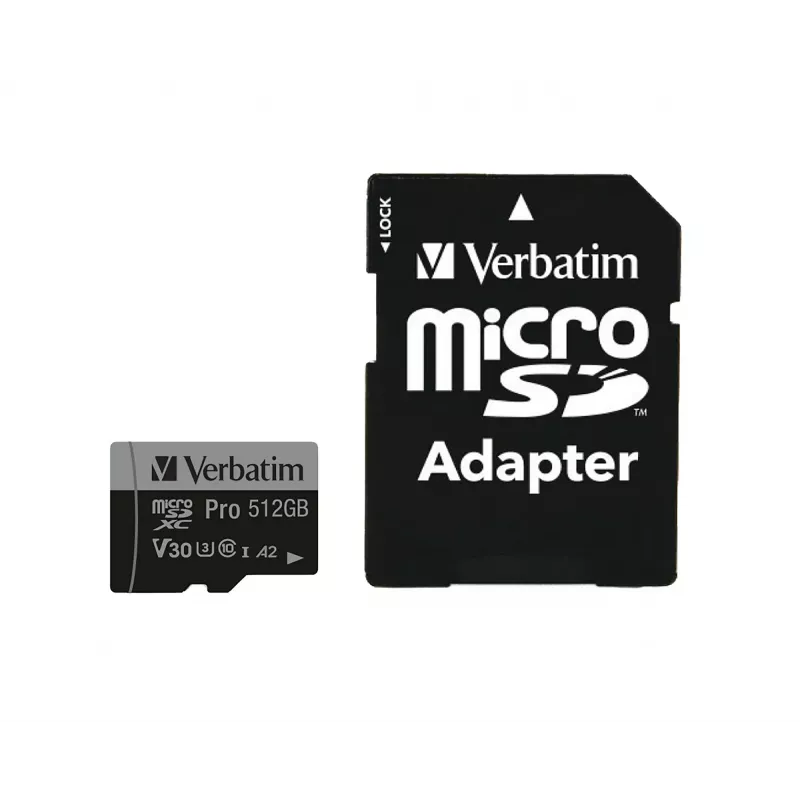 Verbatim Pro U3 512GB Micro SDXC karta, 512 GB, MicroSDXC, Class 10, UHS-I, 100 MB/s, 90 MB/s