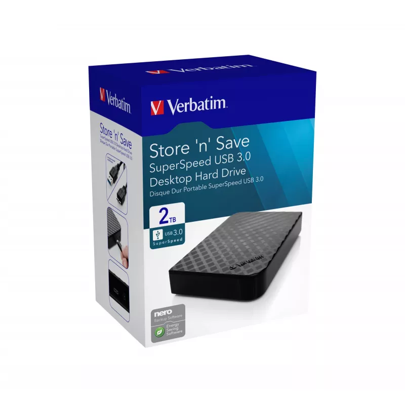 Verbatim Store 'n' Save 2TB USB 3.0, 2 TB, 3.2 Gen 1 (3.1 Gen 1), čierna
