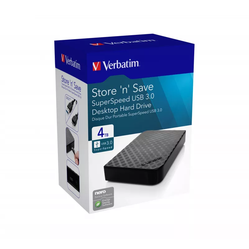 Verbatim Store 'n' Save 4TB USB 3.0, 4 TB, 3.2 Gen 1 (3.1 Gen 1), čierna