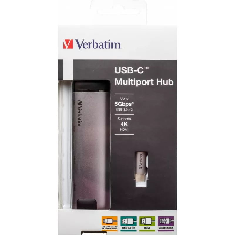 Verbatim 49141 dokovacia stanica/port replikátor pre notebook USB 3.2 Gen 1 (3.1 Gen 1) Type-C čierna, strieborná