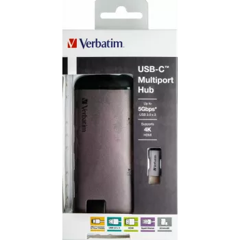 Verbatim 49142 dokovacia stanica/port replikátor pre notebook USB 3.2 Gen 1 (3.1 Gen 1) Type-C čierna, strieborná