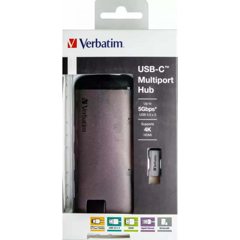 Verbatim 49142 dokovacia stanica/port replikátor pre notebook USB 3.2 Gen 1 (3.1 Gen 1) Type-C čierna, strieborná