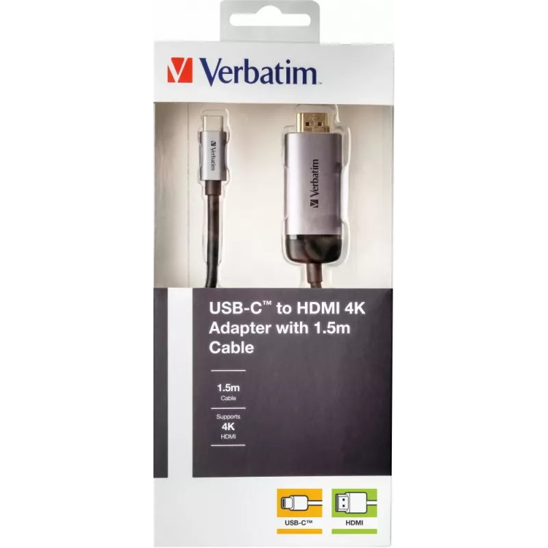Verbatim 49144 video kábel adaptér 1,5 m USB Type-C HDMI čierny, strieborný