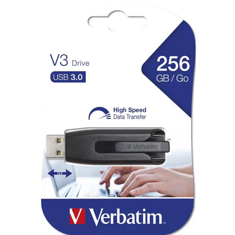 Verbatim V3 - USB 3.0 disk 256 GB - čierny, 256 GB, USB Type-A, 3.2 Gen 1 (3.1 Gen 1), Slide, 10 g, čierny