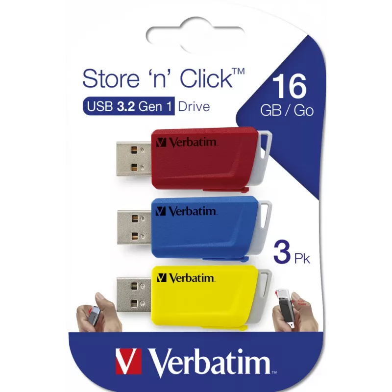 Verbatim Store 'n' Click - USB 2.0 disk 3.2 GEN1 - 3x16 GB - červená/modrá/žltá