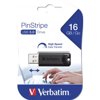 Verbatim PinStripe 3.0 - USB 3.0 kľúč 16 GB – čierna, 16 GB, USB Type-A, 3.2 Gen 1 (3.1 Gen 1), Slide, 7 g, čierna