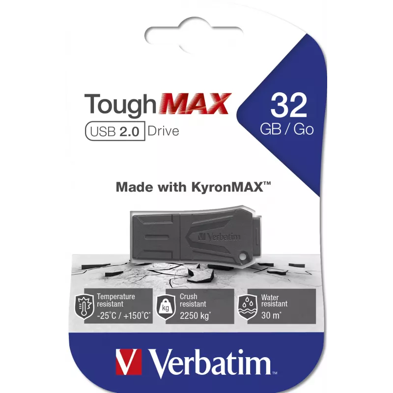 Verbatim ToughMAX - USB kľúč 32 GB - čierny, 32 GB, USB Type-A, 2.0, krytka, 7 g, čierny