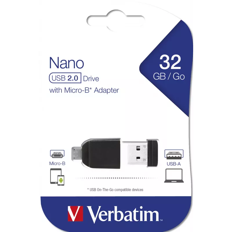 Verbatim Nano - USB 2.0 disk s Micro USB adaptérom 32 GB - čierny