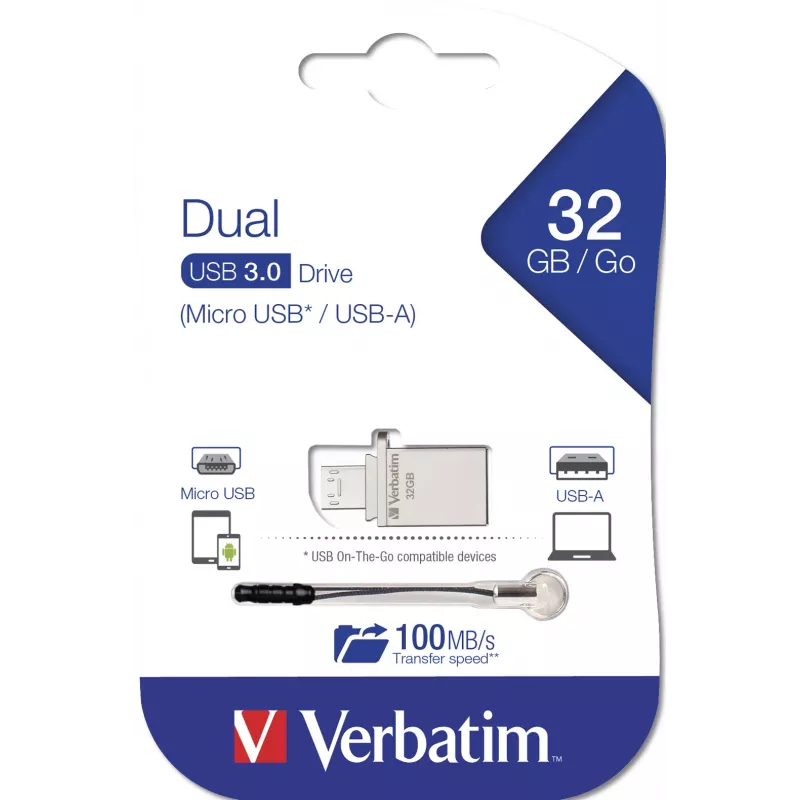 Verbatim Store 'n' Go OTG Micro USB kľúč 32 GB USB Type-A / Micro-USB 3.2 Gen 1 (3.1 Gen 1) strieborná