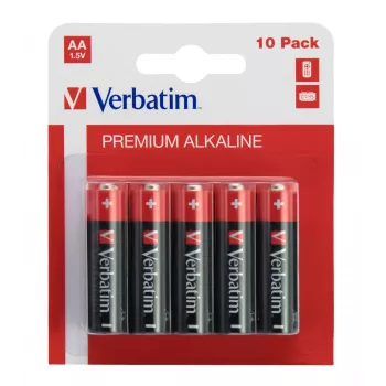 Verbatim AA alkalické batérie, jednorazová batéria, AA, alkalická, 1,5 V, 10 ks, čierna, červená
