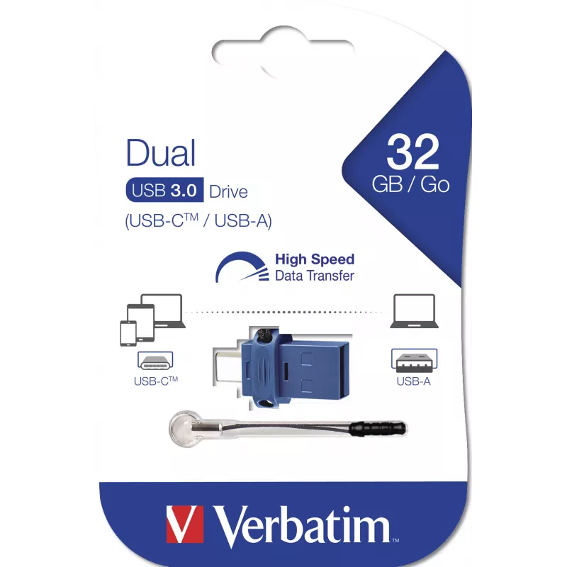 Verbatim Dual - USB 3.0 disk 32 GB - USB-C / USB-A - modrý